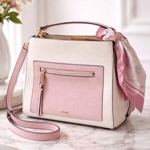 ALDO Blush Pink Cream Satchel Crossbody Gold Hardware Structured Bag w/Scarf